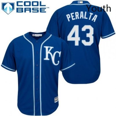 Youth Majestic Kansas City Royals 43 Wily Peralta Replica Blue Alternate 2 Cool Base MLB Jersey