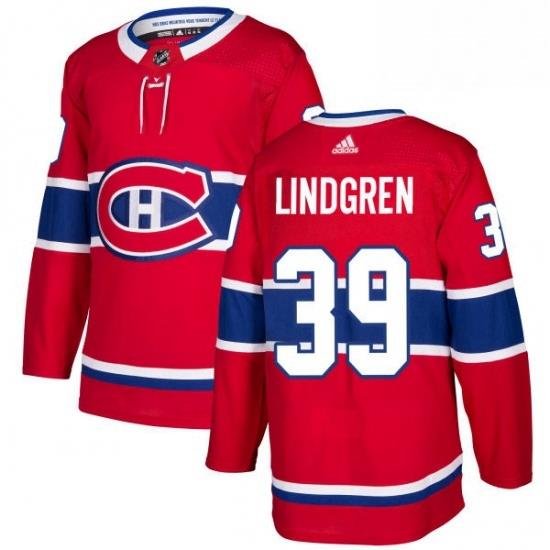 Mens Adidas Montreal Canadiens 39 Charlie Lindgren Premier Red Home NHL Jersey