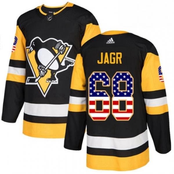 Mens Adidas Pittsburgh Penguins 68 Jaromir Jagr Authentic Black USA Flag Fashion NHL Jersey