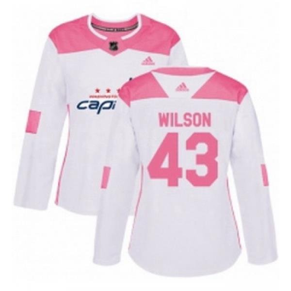 Womens Adidas Washington Capitals 43 Tom Wilson Authentic WhitePink Fashion NHL Jersey