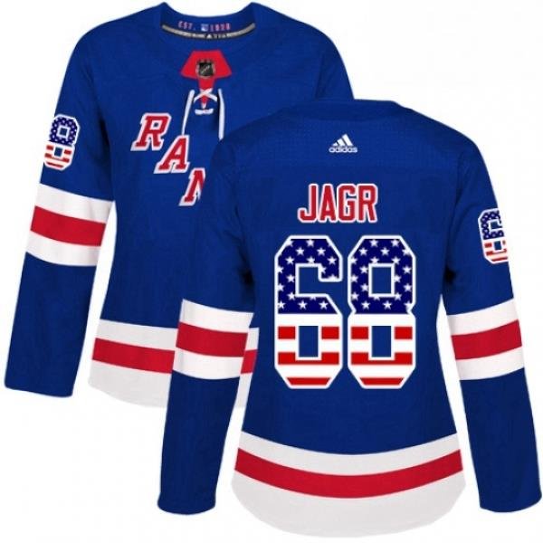 Womens Adidas New York Rangers 68 Jaromir Jagr Authentic Royal Blue USA Flag Fashion NHL Jersey