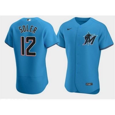 Men Miami Marlins 12 Jorge Soler Blue Flex Base Stitched jersey