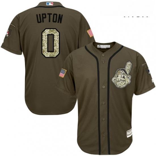 Mens Majestic Cleveland Indians 0 BJ Upton Authentic Green Salute to Service MLB Jersey