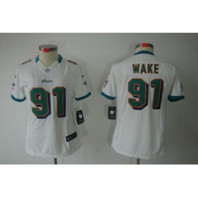 Women Nike Miami Dolphins 91 Wake White Color[Women Limited Jerseys]