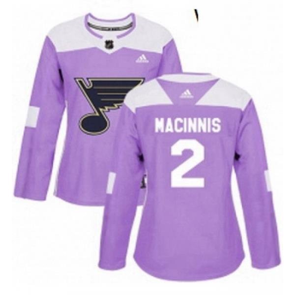 Womens Adidas St Louis Blues 2 Al Macinnis Authentic Purple Fights Cancer Practice NHL Jersey