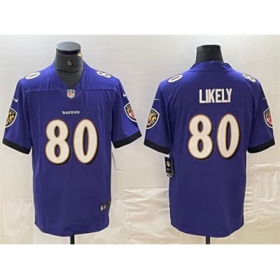 Men Baltimore Ravens 80 Isaiah Likely Purple Vapor Limited Football Jersey