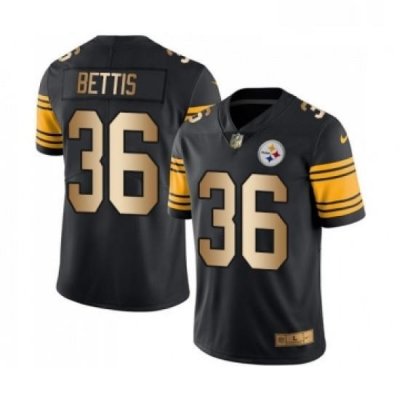 Mens Pittsburgh Steelers 36 Jerome Bettis Limited Black Gold Rush Vapor Untouchable Football Jersey