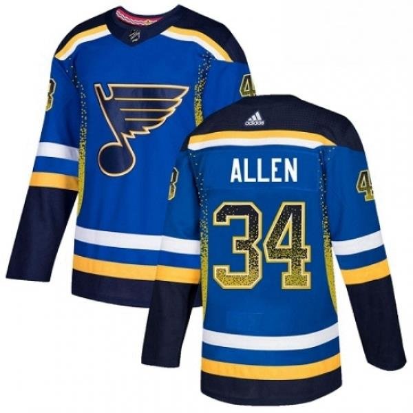 Mens Adidas St Louis Blues 34 Jake Allen Authentic Blue Drift Fashion NHL Jersey