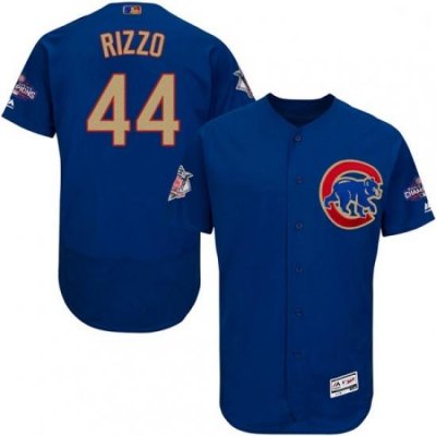 Mens Majestic Chicago Cubs 44 Anthony Rizzo Authentic Royal Blue 2017 Gold Champion Flex Base MLB Jersey