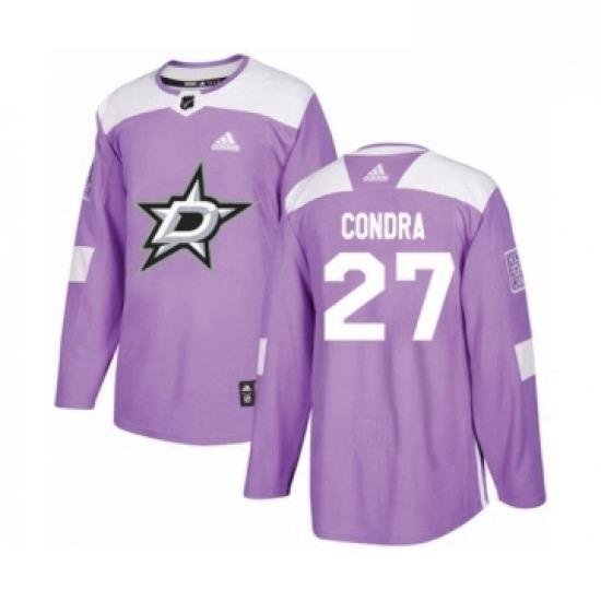 Mens Adidas Dallas Stars 27 Erik Condra Authentic Purple Fights Cancer Practice NHL Jersey