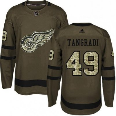 Mens Adidas Detroit Red Wings 49 Eric Tangradi Premier Green Salute to Service NHL Jersey