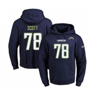 Football Mens Los Angeles Chargers 78 Trent Scott Navy Blue Name Number Pullover Hoodie