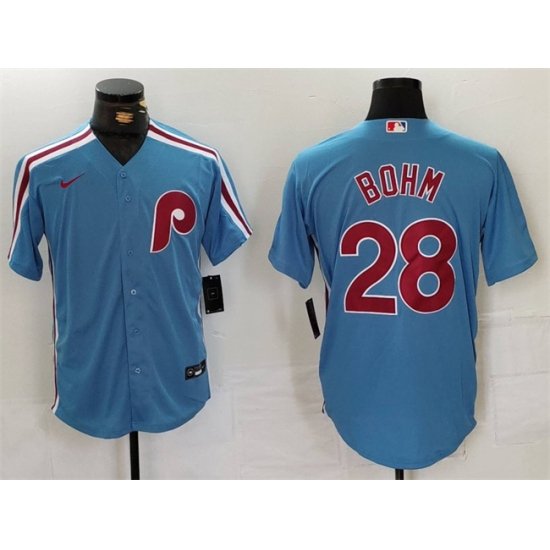 Men Philadelphia Phillies 28 Alec Bohm Blue Cool Base Stitched Jersey