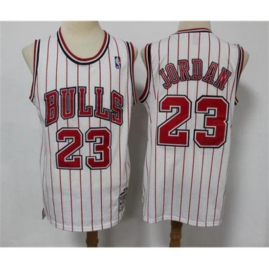 Men Chicago Bulls 23 Michael Jordan White Red Stripes 1996 97 Throwback Stitched Jersey