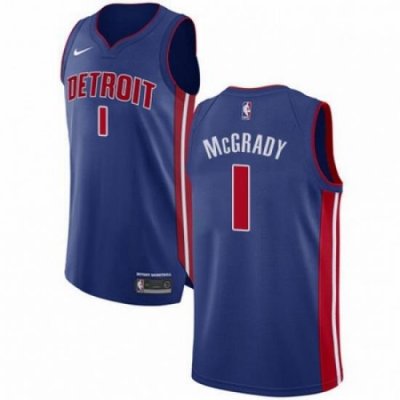 Mens Nike Detroit Pistons 1 Tracy McGrady Authentic Royal Blue Road NBA Jersey Icon Edition