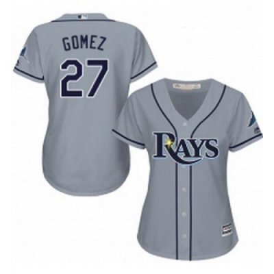 Womens Majestic Tampa Bay Rays 27 Carlos Gomez Replica Grey Road Cool Base MLB Jersey