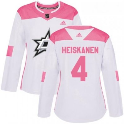 Womens Adidas Dallas Stars 4 Miro Heiskanen Authentic WhitePink Fashion NHL Jersey