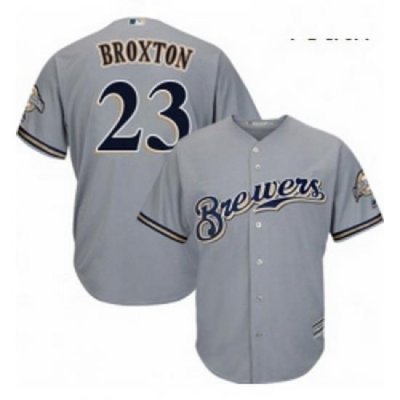 Youth Majestic Milwaukee Brewers 23 Keon Broxton Authentic Grey Road Cool Base MLB Jersey