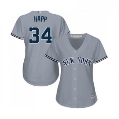 Womens New York Yankees 34 JA Happ Authentic Grey Road Baseball Jersey