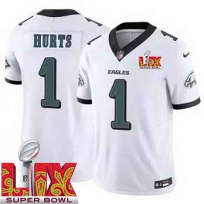 Youth Philadelphia Eagles Jalen Hurts #1 White 2024 2025 Super Bowl LIX F U S E Stitched NFL Jersey