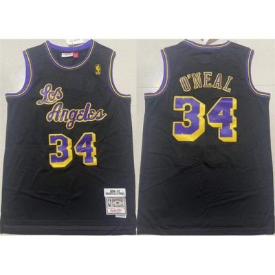 Men Los Angeles Lakers 34 Shaquille O 27Neal Black 1997 98 Black Throwback Basketball Jersey