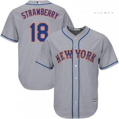 Mens Majestic New York Mets 18 Darryl Strawberry Replica Grey Road Cool Base MLB Jersey