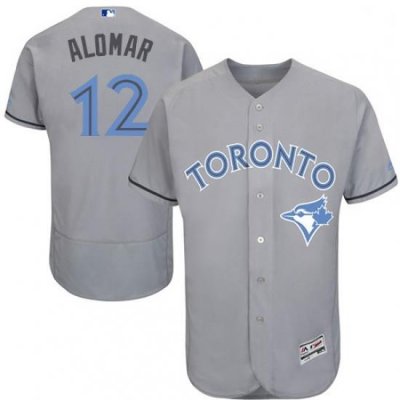 Mens Majestic Toronto Blue Jays 12 Roberto Alomar Authentic Gray 2016 Fathers Day Fashion Flex Base Jersey