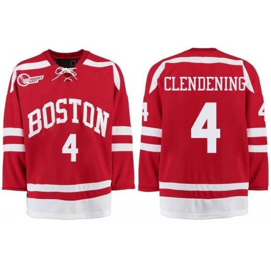 Boston University Terriers BU 4 Adam Clendening Red Stitched Hockey Jersey