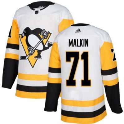 Womens Adidas Pittsburgh Penguins 71 Evgeni Malkin Authentic White Away NHL Jersey