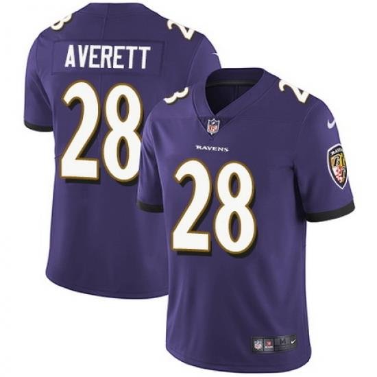 Nike Ravens #28 Anthony Averett Purple Team Color Mens Stitched NFL Vapor Untouchable Limited Jersey