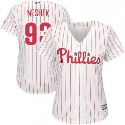 Womens Majestic Philadelphia Phillies 93 Pat Neshek Replica WhiteRed Strip Home Cool Base MLB Jersey