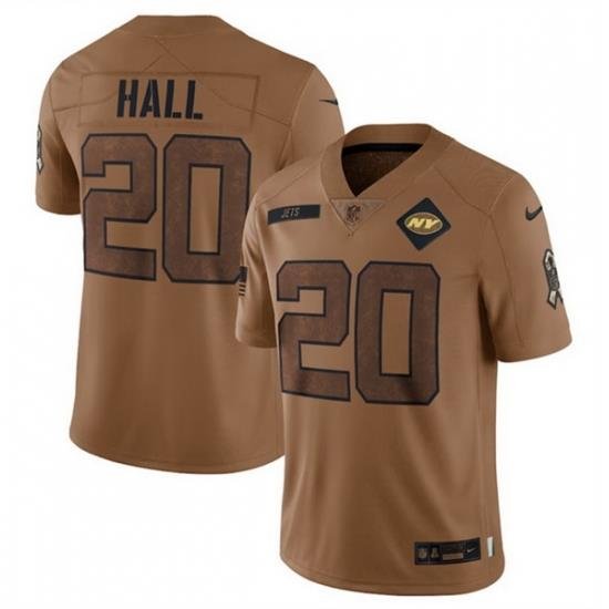 Men New York Jets 20 Breece Hall 2023 Brown Salute To Service Limited Stitched Football Jersey