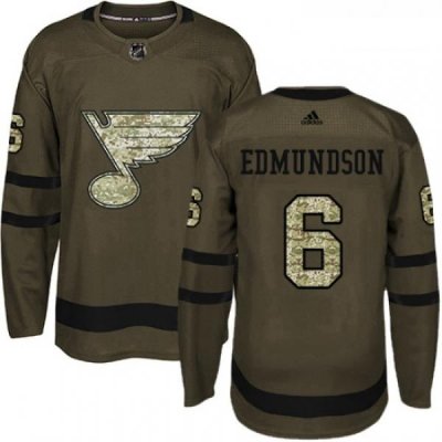 Youth Adidas St Louis Blues 6 Joel Edmundson Authentic Green Salute to Service NHL Jersey