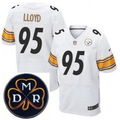 Men's Nike Pittsburgh Steelers #95 Greg Lloyd Elite White NFL MDR Dan Rooney Patch Jersey