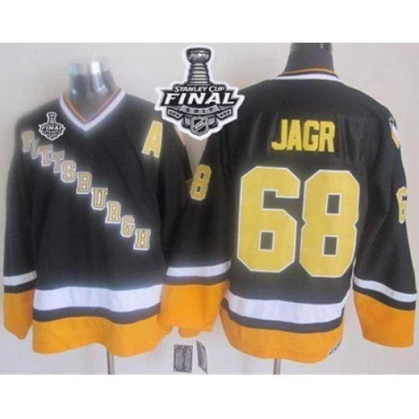 Penguins #68 Jaromir Jagr Black Yellow CCM Throwback 2017 Stanley Cup Final Patch Stitched NHL Jersey