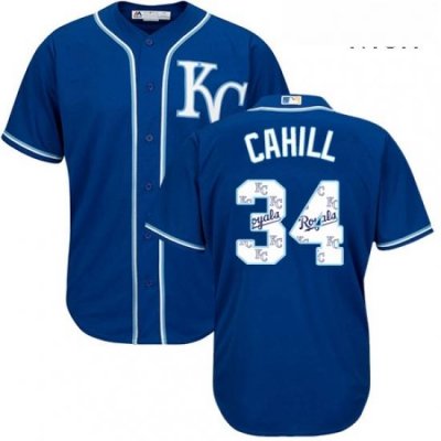 Mens Majestic Kansas City Royals 34 Trevor Cahill Blue Authentic Blue Team Logo Fashion Cool Base MLB Jersey