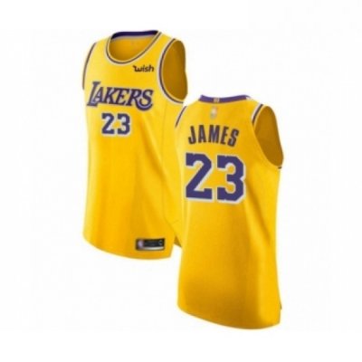 Womens Los Angeles Lakers 23 LeBron James Authentic Gold Basketball Jerseys Icon Edition