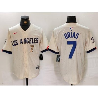 Men Los Angeles Dodgers 7 Julio Urias Cream Stitched Baseball Jersey 1