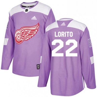 Mens Adidas Detroit Red Wings 22 Matthew Lorito Authentic Purple Fights Cancer Practice NHL Jersey