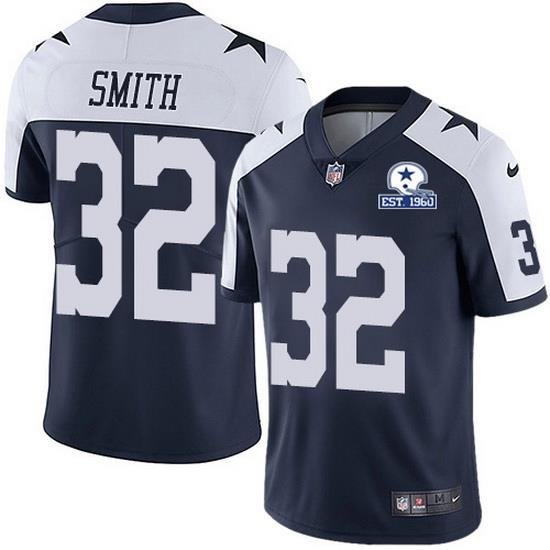 Nike Cowboys 32 Saivion Smith Navy Blue Thanksgiving Men Stitched With Established In 1960 Patch NFL Vapor Untouchable Limited Throwback Jersey