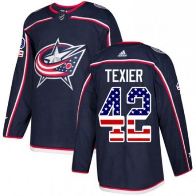 Mens Adidas Columbus Blue Jackets 42 Alexandre Texier Authentic Navy Blue USA Flag Fashion NHL Jersey