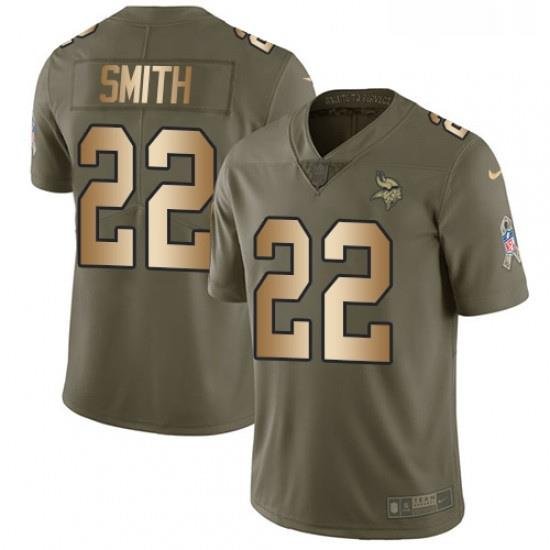 Mens Nike Minnesota Vikings 22 Harrison Smith Limited OliveGold 2017 Salute to Service NFL Jersey