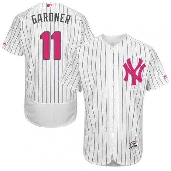 Mens Majestic NeW York Yankees 11 Brett Gardner Authentic White 2016 Mothers Day Fashion Flex Base MLB Jersey