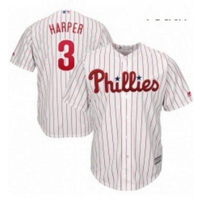 Youth Philadelphia Phillies 3 Bryce Harper Majestic WhiteRed Strip Home Official Cool Base Player Jersey