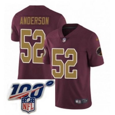 Youth Nike Washington Redskins 52 Ryan Anderson Burgundy RedGold Number Alternate 80TH Anniversary Vapor Untouchable Limited Stitched 100th anniversary Nec