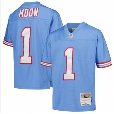 Men Tennessee Titans 1 Warren Moon Light Blue Throwback Stitched Football Jersey