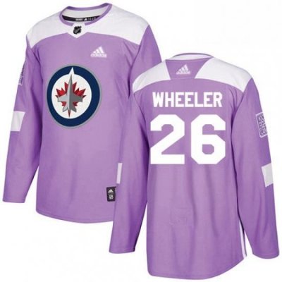 Mens Adidas Winnipeg Jets 26 Blake Wheeler Authentic Purple Fights Cancer Practice NHL Jersey