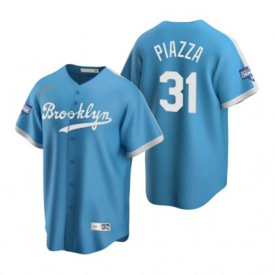 Men Brooklyn Los Angeles Dodgers 31 Mike Piazza Light Blue 2020 World Series Champions CooperstoWn Collection Jersey