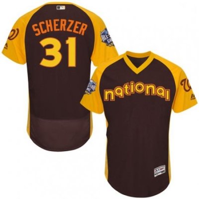 Mens Majestic Washington Nationals 31 Max Scherzer Brown 2016 All Star National League BP Authentic Collection Flex Base MLB Jersey