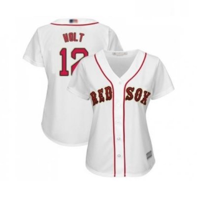 Womens Boston Red Sox 12 Brock Holt Authentic White 2019 Gold Program Cool Base Baseball Jersey